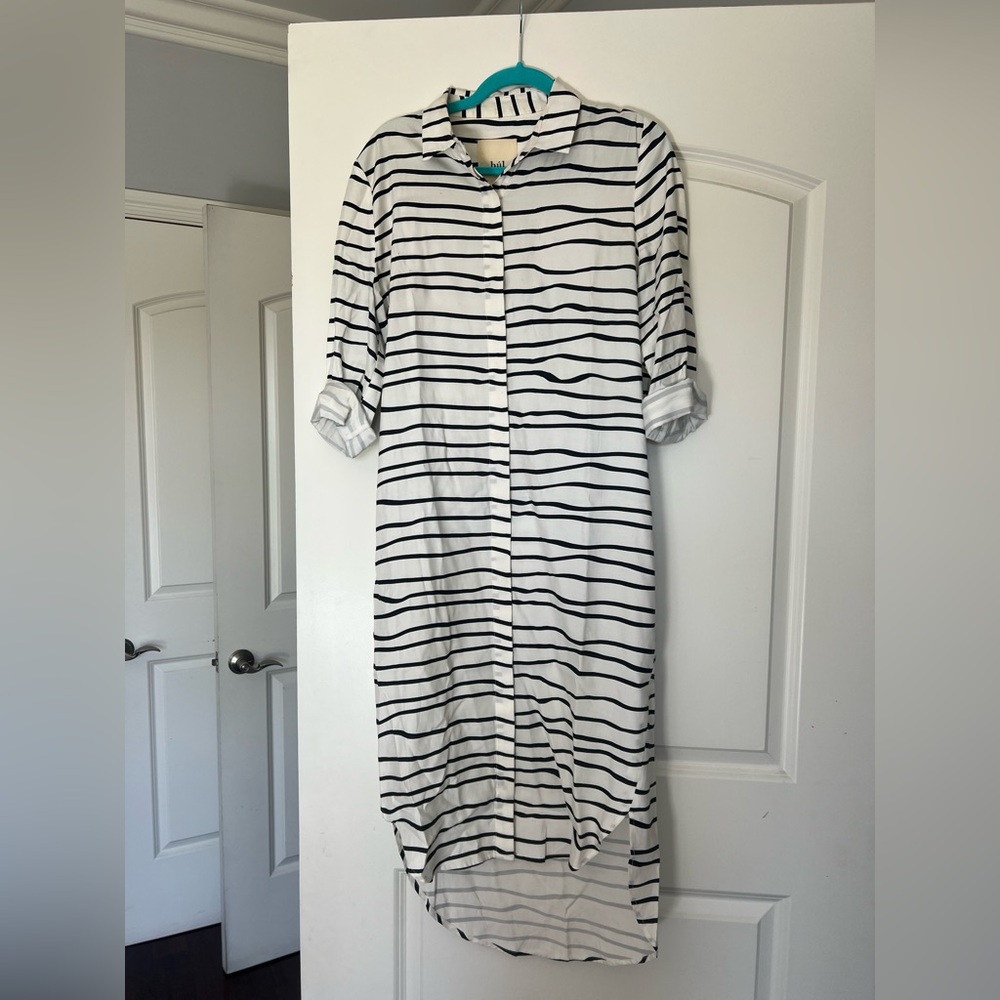 Búl Black and White Striped Long Sleeve Dress